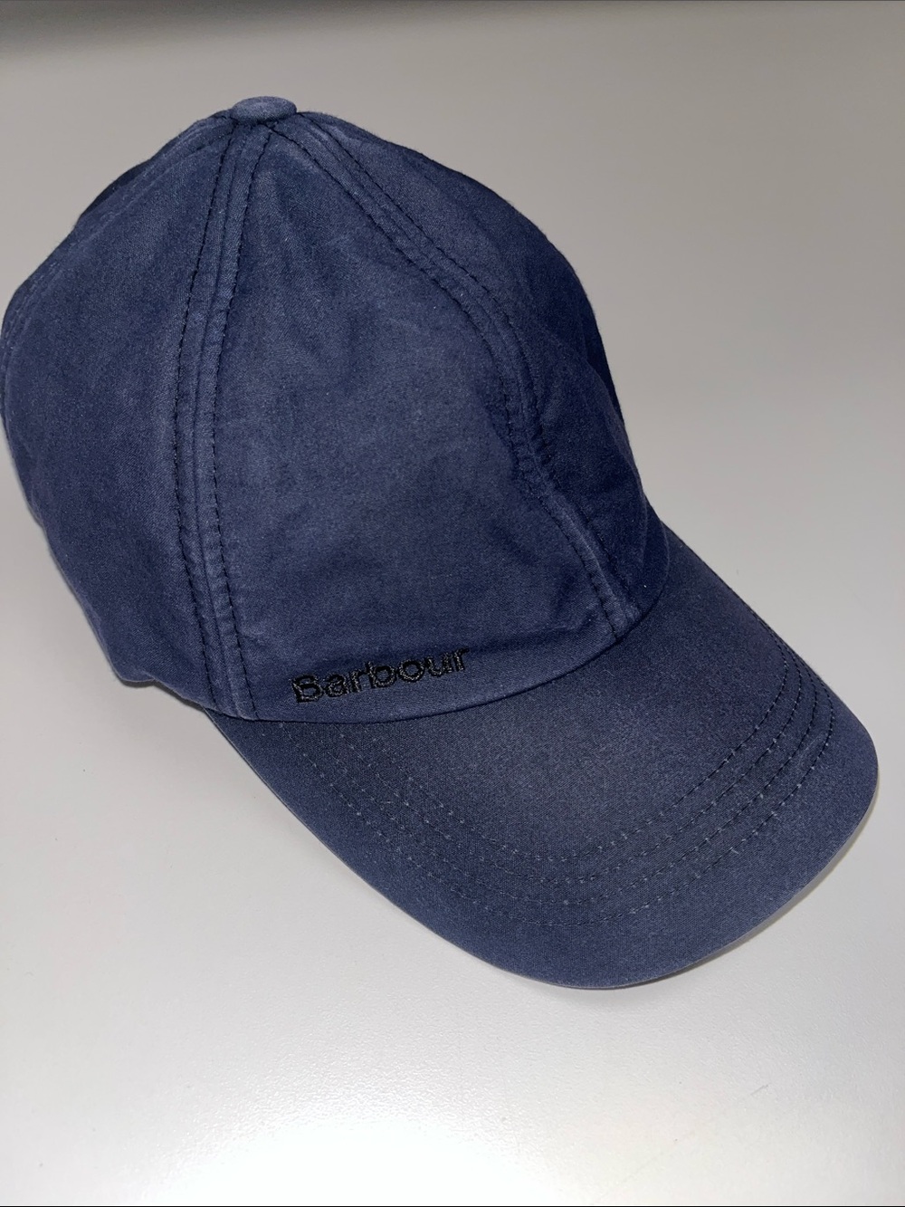 Barbour Navy Blue Waxed Cotton Cap with Logo